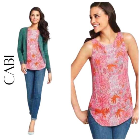CABI Style #127 Jubilee Red Paisley Print Tank Top, S - Picture 1 of 12
